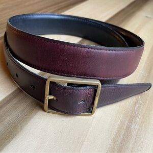 Vintage Reversible Torino Merlot Black Leather Belt | Brass Buckle Made in USA